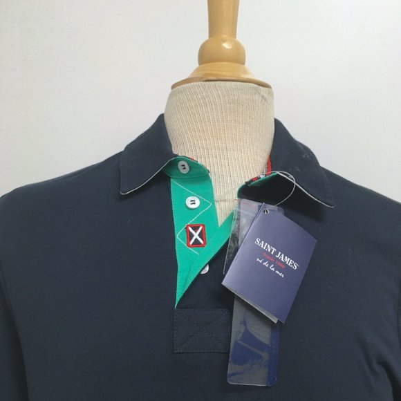 St James polo shirt long sleeve NWT SBoris U navy blue cotton collar